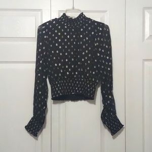 Lulu's Made the Moment Black and Gold Clip Dot Smocked Top